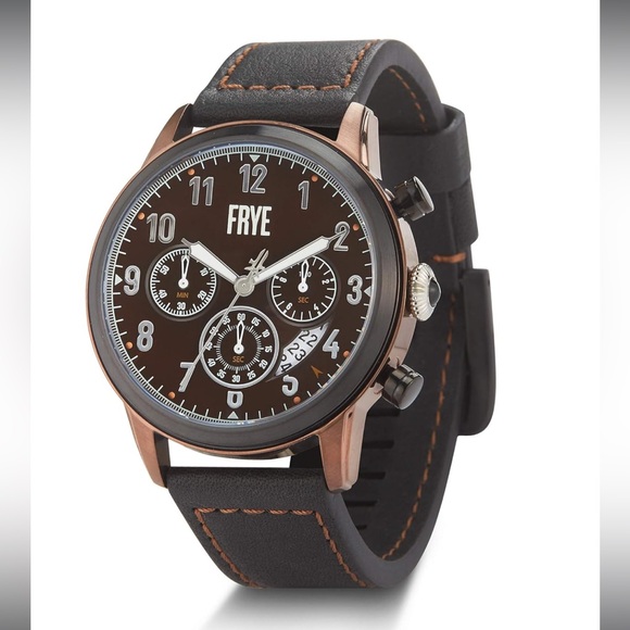 FRYE Men's GRAHAM Stainless Steel Japanese Quartz Leather Strap, Black/Brown - Picture 7 of 9